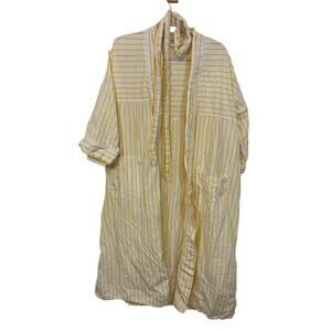 Vintage Christian Dior Yellow Stripe Cotton Robe Housecoat One Size Duster